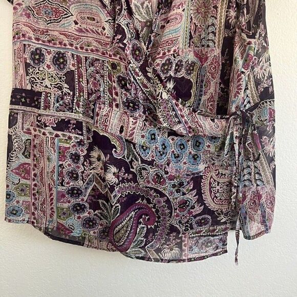 Lane Bryant Purple Paisley Plus Size 22/24 Wrap Blouse Floral Peasant bohemian - Picture 9 of 12